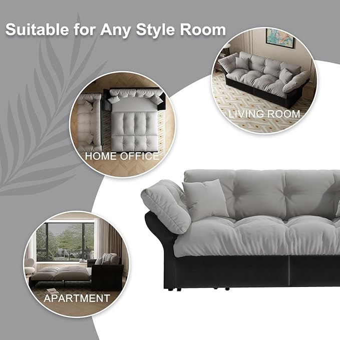 Eafurn 3-in-1 Convertible Sofa Bed Queen Size Pull Out Sleeper Sofa with Skin-Friendly Velvet Fabric, Multi-Functional Loveseat with Pillow Armrest for Guest Room & Living Room