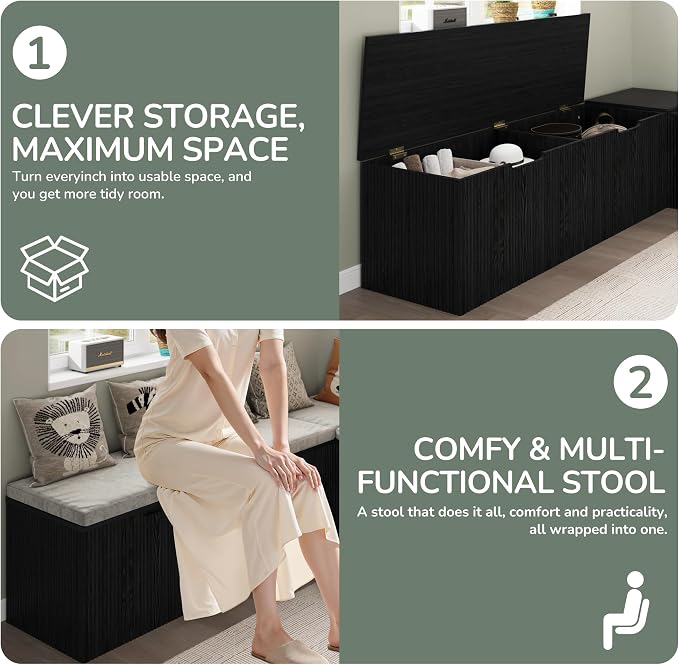 Bobve L-Shape Storage Bench with Cushion, Backless Corner Dining Bench, Kitchen Dining Nook Bench with Hidden Storage for Dining Room, Kitchen, Entryway (Black) - Image 5