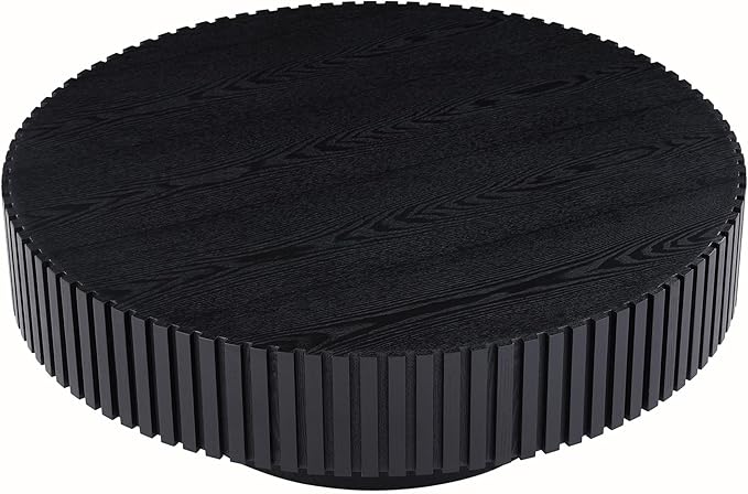 WILLIAMSPACE 35.43" Black Round Coffee Table, Modern Luxury Wood Circle Drum Center Table for Living Room, Accent Side End Table for Apartment, ø35.43" x 13.77"H (Black)