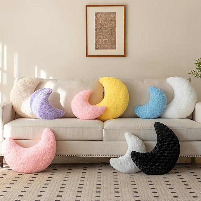 Moon Pillow, Decorative Throw Pillow with Soft Plush for Couch Bed, Cozy Moon Decorative Pillows for Bedroom Living Room, Home Décor Comfort Gift (Yellow, 19.6 Inches)