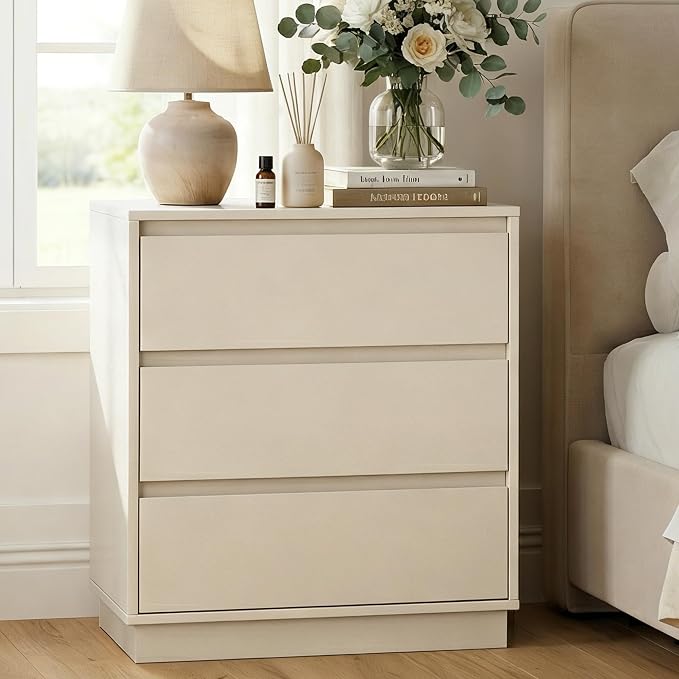 RoyalCraft Nightstand Set of 3, 23.6" Night Stand with 3 Drawers Storage, Large Bedside Table, End Table for Bedroom, Closet, Beige - Image 3