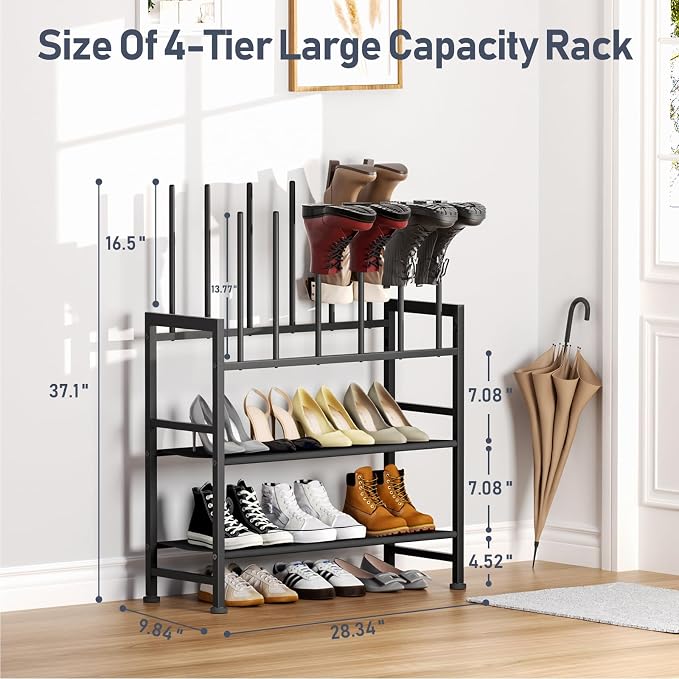 DIMJ Boot Rack 4-Tier - Black Metal Boot Storage Rack for Tall Boots Organizer Tall Boots, Multiuse Shoe Rack for Boots, Sneakers, High-Heel, Entryway, Fit for 6 Pairs, Black - Image 2