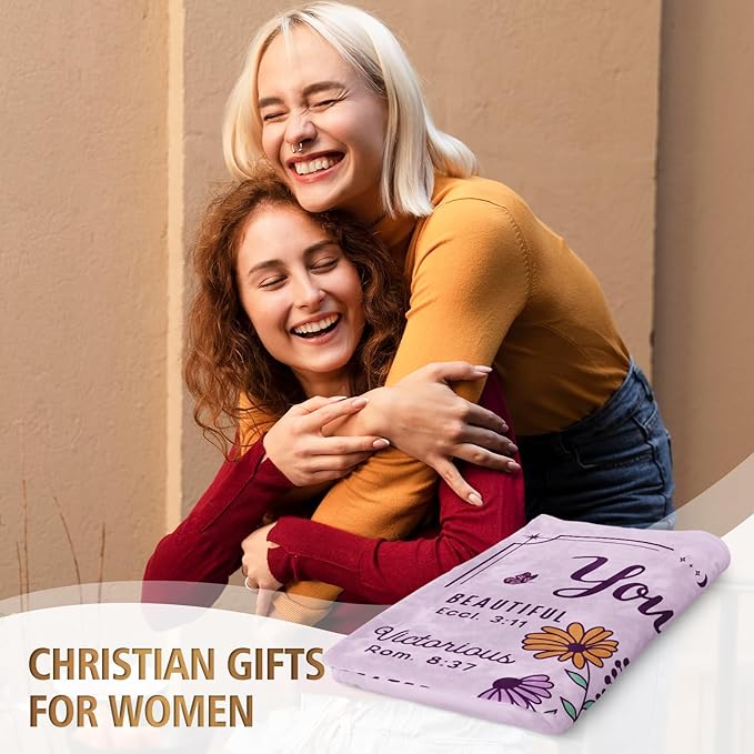 Christian Gifts for Women, Christian Floral Throw Blanket, Birthday Religious Gifts for Women Friendship, Inspirational Scripture Faith Gift for Friend, Sister, Mom, Daughter (50'' x 60'', Purple)