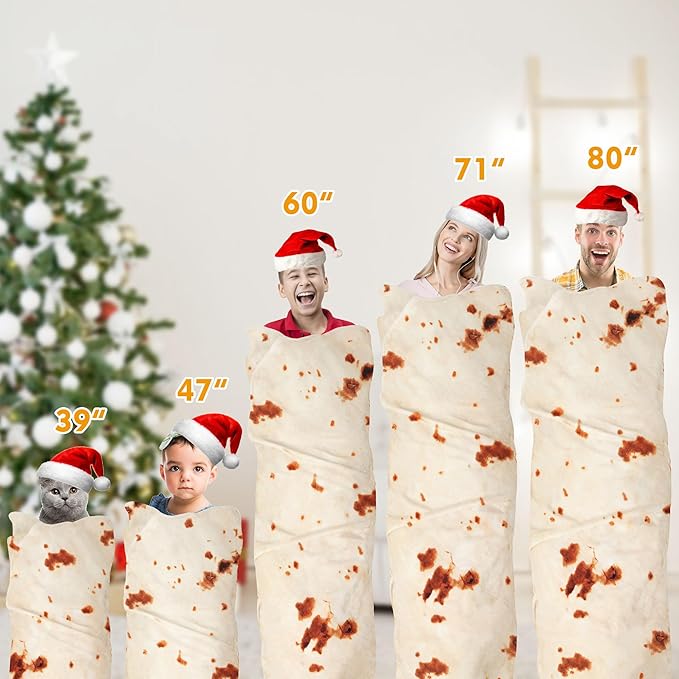 LetsFunny Burrito Tortilla Throw Blanket, 90in Giant Funny Realistic Food Blankets, Double Sided Burrito Taco Tortilla Wrap Blankets for Adults, Soft Flannel Round Blanket for Women