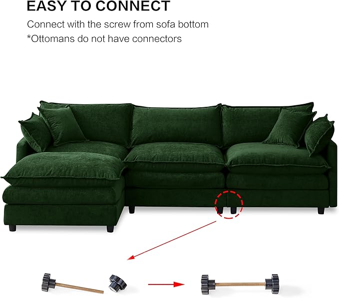 105" Oversized Modular Cloud Sectional Sofa Free Convertible L-Shaped Corner Sectional with Movable Ottoman, Chenille Upholstered Multiple Cushions Cloud Sofa Couches | Easy to Assemble