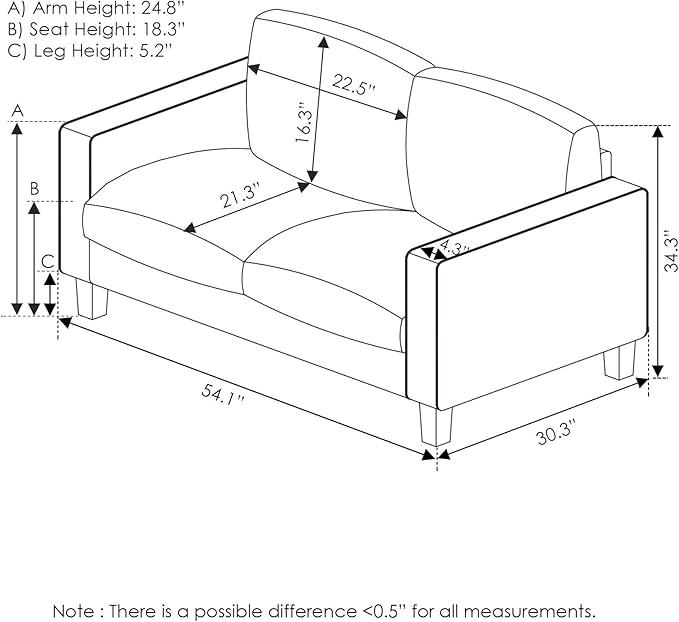 Furinno Bayonne Modern Upholstered Loveseat/Sofa Couch for Living Room, Fog