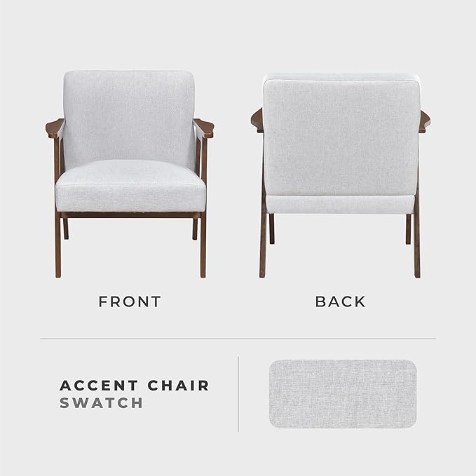 Lexicon Mid Century Modern Accent Chair, Upholstered Lounge Armchair, Single Sofa Seat, Brown Finish Solid Wood Framed Comfy Side Chairs for Living Room/Bedroom/Office/Waiting Area, Gray