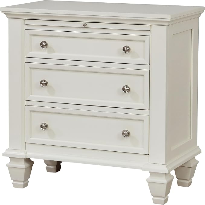 Coaster Home Furnishings - Sandy Beach - Wood - 3-Drawer Nightstand with Pull-Out Service Tray, Felt-Lined Top Drawer and Brushed Nickel Hardware - Bedroom - Cream White - 201302 - Image 5