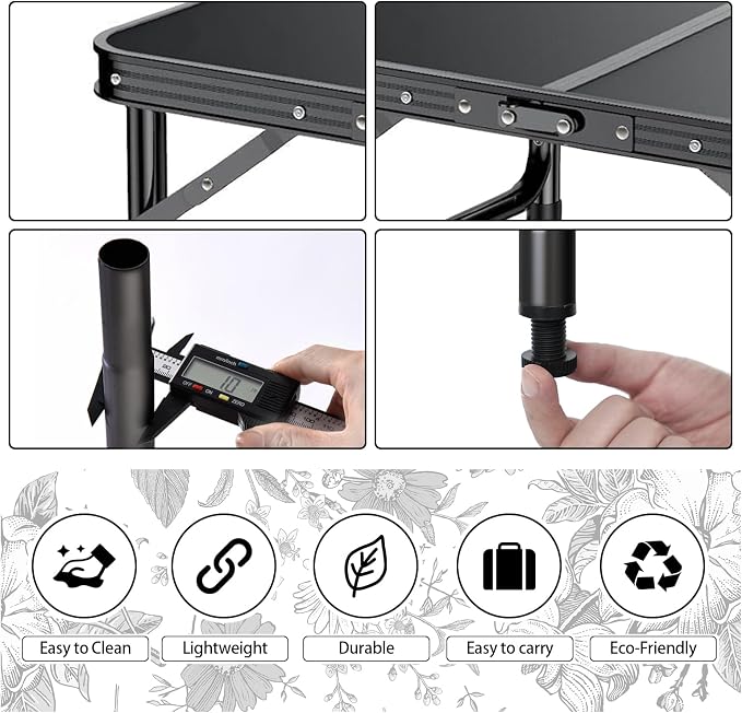 Yriuat Outdoor Side Table, Portable 3 Adjustable Height Small Outdoor Folding Table, Aluminum Foldable Patio Side Tables for Outside Indoor, Plant Stand Coffee End Table for Pool, Porch,Garden(Black) - Image 5
