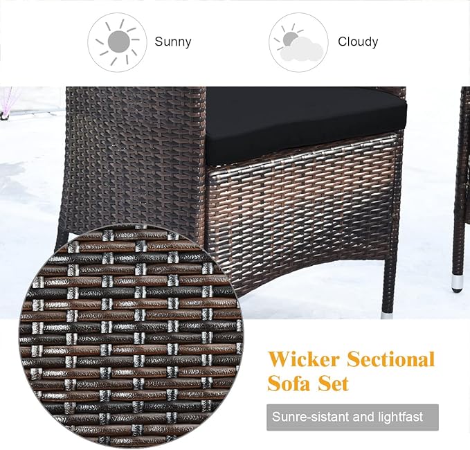 COSTWAY 4PCS Rattan Patio Furniture Set, Outdoor Wicker Rattan Chairs with Coffee Table, Rattan Cushioned Conversation Set for Backyard Balcony Porch Poolside, Black