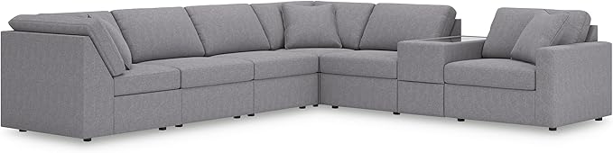 Signature Design by Ashley Contemporary Modmax Stain Resistant L-Shape Right-Arm Facing 7-Piece Sectional with Storage Console and Reversible Cushion, Gray