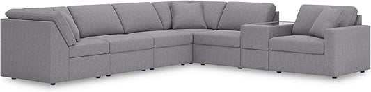 Signature Design by Ashley Contemporary Modmax Stain Resistant L-Shape Right-Arm Facing 7-Piece Sectional with Storage Console and Reversible Cushion, Gray