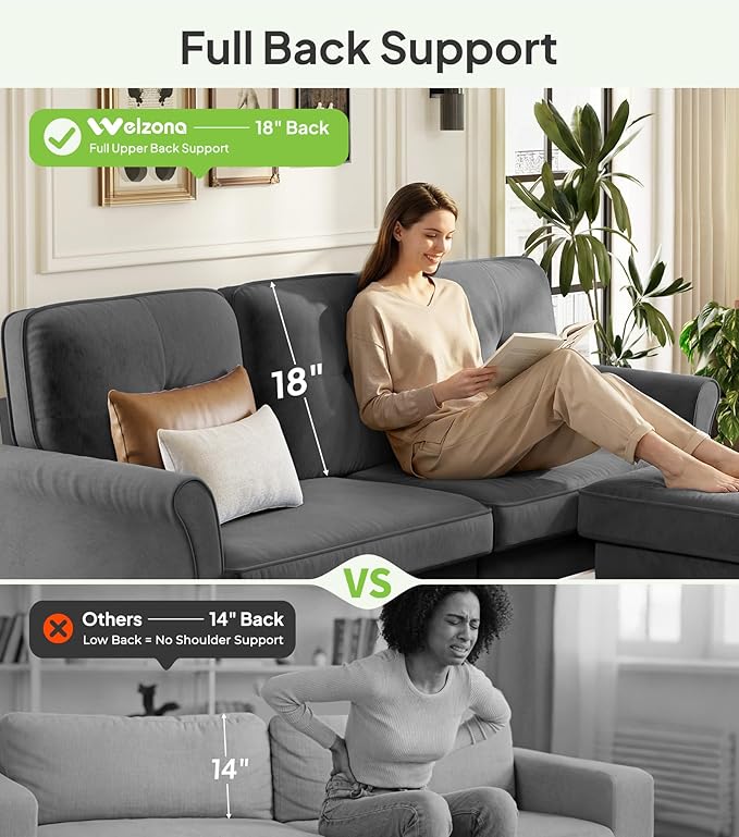 Sofas for Living Room, 83" Velvet Sectional Couch with Moveable Ottoman, Midcentury Modern Small Sectional Couch, L Shape Sofa & 2 Seater, Couches for Living Room, Apartment, Bedroom
