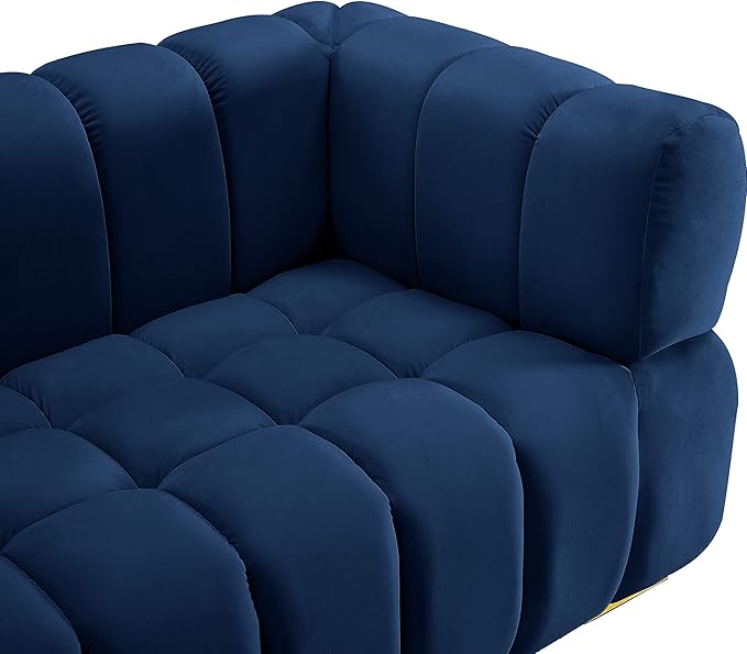 Meridian Furniture 670Navy-L Gwen Collection Modern | Contemporary Velvet Upholstered Loveseat with Deep Biscuit Tufting