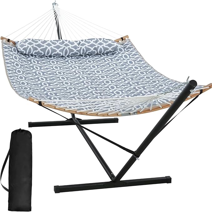 SUNCREAT Hammocks for Outside with Stand, Freestanding Hammock with Frame, 450 lbs Capacity, Grey Pattern by SUNCREAT