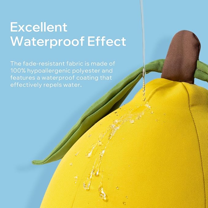 Phantoscope Fruit Outdoor Shaped Pillow Series Lemon Shaped Waterproof Outdoor Throw Pillow with Leather Decorative, Cushions for Fun Home Decor for Patio, Pool, Yellow and White, 12 x 10 inches