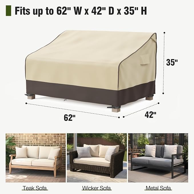 MR.COVER Outdoor Couch Cover Waterproof, Patio Furniture Covers for 2-Seater Couch, Heavy Duty Patio Couch Sofa Covers, Fits up to 62"W x 42"D x 35"H, Moisture-Proof & UV-Protection, Brown & Khaki - Image 7