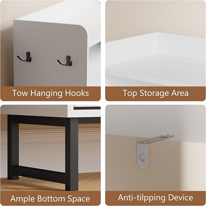 Shoe Cabinet with 3 Flip Drawers, Freestanding Hidden Shoe Storage Organizer for Entryway, Narrow Slim Shoe Rack Cabinet with Open Storage & Hooks for Front Door Entrance, Living Room, Hallway, White - Image 6