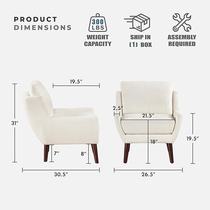 Lexicon Modern Wingback Accent Chair, Chenille Fabric Upholstered Lounge Reading Arm Chair, Solid Wood Legs for Living Room, Bedroom, Supportive Padded Pocket Coil Seat, Easy Assembly, Beige