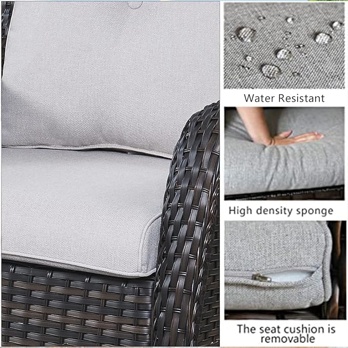 HUMMUH 6 Pieces Outdoor Patio Furniture Set Wicker Swivel Patio Chairs with Ottomans 2 Seater Outdoor Sectional Sofa/Patio Loveseat with Coffee Table