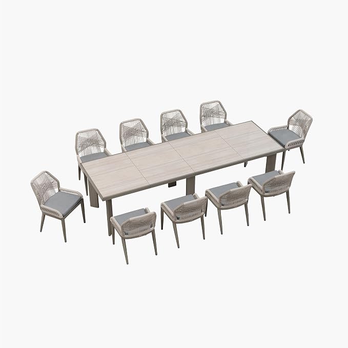 PURPLE LEAF 11 Pieces Patio Dining Set Aluminum Oversize Rectangular Table and Wicker Chairs with Cushions for Kitchen Porch Garden Modern Outdoor Furniture Sets, Light Grey - Image 9