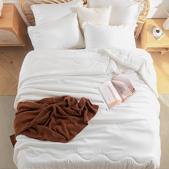 NEXHOME PRO 100% Viscose Derived from Bamboo Comforter Queen Size - Summer Cooling & Moisture-Wicking Bedding - All Season Lightweight Design - Natural Organic Queen Duvet Insert