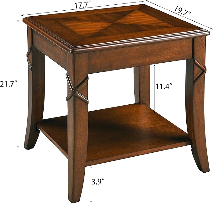 Living Room Tables Set of 3- One Coffee Table and Two End Table with Carved Tabletop and Leg, Mid-Century Sofa Beside Table and Center Table with Carved Legs, Easy Assembly, Cherry Brown KFZ-CJZ-DR200