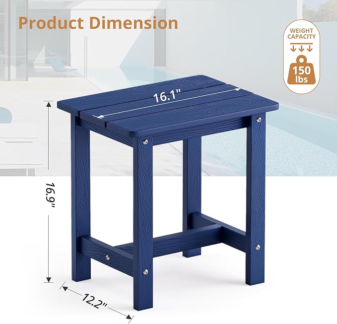 LUE BONA Outdoor Side Table Set of 2, HDPS Small Outdoor Table, Adirondack Side Table, Outside End Table for Patio, Porch, Deck, Pool, Weather Resistant/Easy Maintenance/Indoor or Outside Use, Navy - Image 3