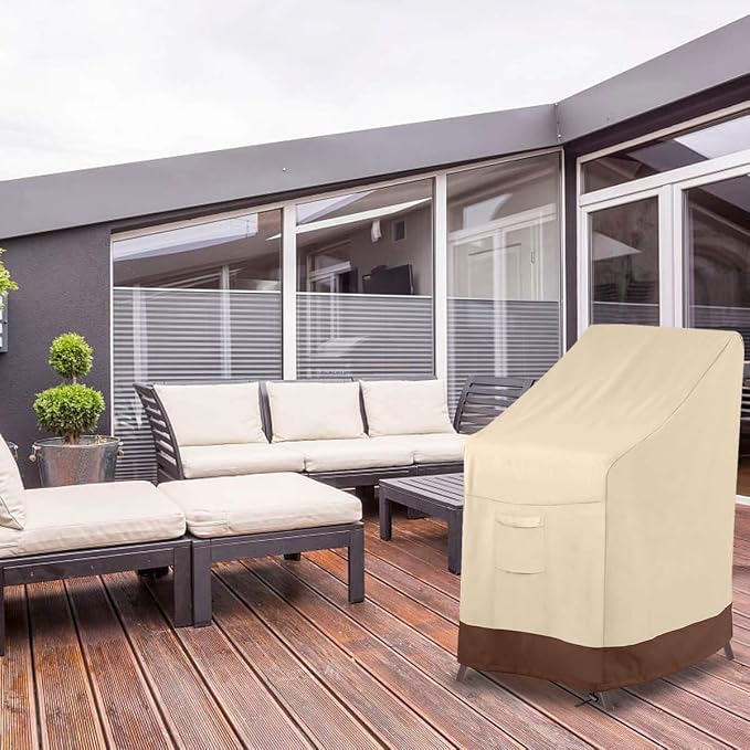 Vailge Stackable Patio Chair Cover,100% Waterproof Outdoor Chair Cover, Heavy Duty Lawn Patio Furniture Covers,Fits for 4-6 Stackable Dining Chairs,36"Lx28"Wx47"H,Beige&Brown - Image 7