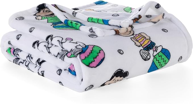Berkshire Peanuts® VelvetLoft® Cute Character Snoopy Plush Blanket,Easter Gang 2025 White,Twin 60 in x 90 in (Official Peanuts® Product)