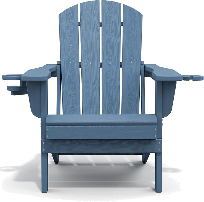 SERWALL Folding Adirondack Chair, HDPE Adirondack Chairs, Plastic Outdoor Chairs- Looks Exactly Like Real Wood- Navy - Image 11
