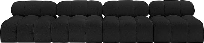 Meridian Furniture 611Black-S136B Ames Collection Modern | Contemporary Modular Sofa with Rich Black Boucle Fabric, Modular to Create Infinite Configurations, 136" W x 34" D x 28" H, Black
