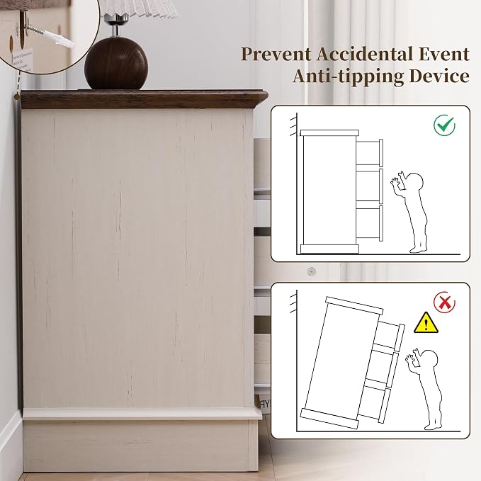 Farmhouse Night Stand with Charging Station, Bedside Table with 3 Drawers Storage and Outlets, Wood Nightstand for Bedroom, Living Room, Closet (White) - Image 5