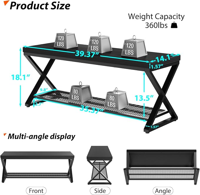 LVB Black Entryway Bench with Storage, Indoor Shoe Bench with Seating for Hallway, Accent Storage Bench for Living Room Bedroom, Simple Small Shoe Rack Benchs for Foyer Entrance, Black Oak, 39 inch - Image 2