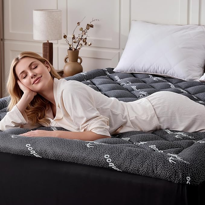 California King Mattress Topper, Viscose Derived from Bamboo Thick Pillow Top Mattress Pad with Deep Pocket, Naturally Cooling for Hot Sleepers, Soft for Back Pain Relief, Premium Dark Grey