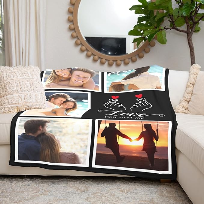 Printwoo Custom Blankets with Photos, Personalized Photo Blankets Using My Own Photo, Personalized Gifts for Boyfriends Girlfriends Dad Mom