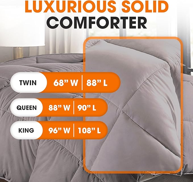 Cheer Collection Down Alternative Comforter - Ultra-Soft & Cozy Twin Size Duvet Insert, Lightweight Down Comforter for All-Season Warmth, Plush Bedding Twin Comforter, Gray