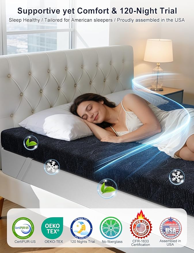 Extra Firm Mattress Topper King Size, 4 Inch High Density Cooling Memory Foam Mattress Topper for Back Pain Relief, Bamboo Charcoal Cooling Gel Infused Bed Topper with Washable Cover, CertiPUR-US