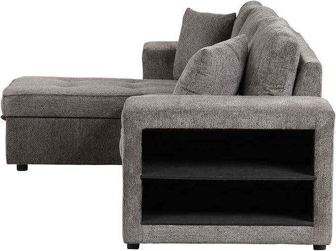 104.5 inch Reversible Sleeper Sectional Sofa with Pull Out Bed , Convertible L Shaped Sectional Couch with Storage Chaise and 2 Stools , Tufted Upholstered Pullout Sofa Bed for Living Room Apartment