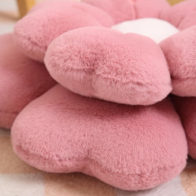 Flower Shaped Pillow, Cute Decorative Throw Pillow with Soft Artificial Rabbit Fur for Couch Bed Chair Floor, Flower Pillows Seating Cushions with Room D??cor for Bedroom Living Room (14.9" Light Pink)
