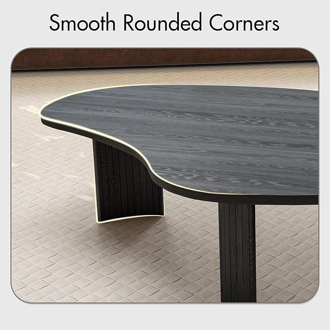 2-Piece Irregular Mango Nesting Coffee Table Set, Black Solid Wood Coffee Tables with Fluted Legs, Modern Minimalist Accent Tables for Living Room, Bedroom & Small Apartments