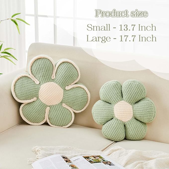 Kcvvcr Flower Pillow, Soft Flower Decorative Throw Pillow, Cute Daisy Flower Shaped Seating Floor Cushion Room D??cor Plush Pillows for Sofa Couch Bed (13.7 Inch, Sage Green)