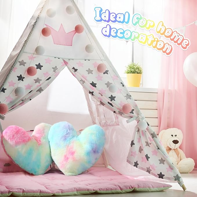 Marsui 2 Pcs Heart Throw Pillows, Soft Fluffy Faux Fur Decorative Hearts Shaped Pillows for Living Room Sofa Bed, Cute Heart Themed Gift for Women(Colorful,11.81 x 11.02 Inch)
