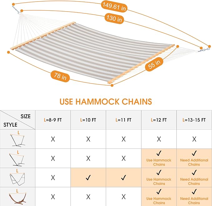 Lazy Daze Hammocks Quick Dry Hammock with Spreader Bar Textliene Fabric Double 2 Person Hammock with Chains Outdoor Patio Poolside Backyard Beach 450 lbs Capacity, Beige White Stripes - Image 5