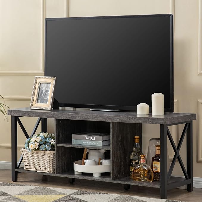 GAZHOME TV Stand for TV up to 55 Inches, TV Cabinet with Open Storage, TV Console Unit with Shelving for Living Room, Entertainment Room, Grey by GAZHOME