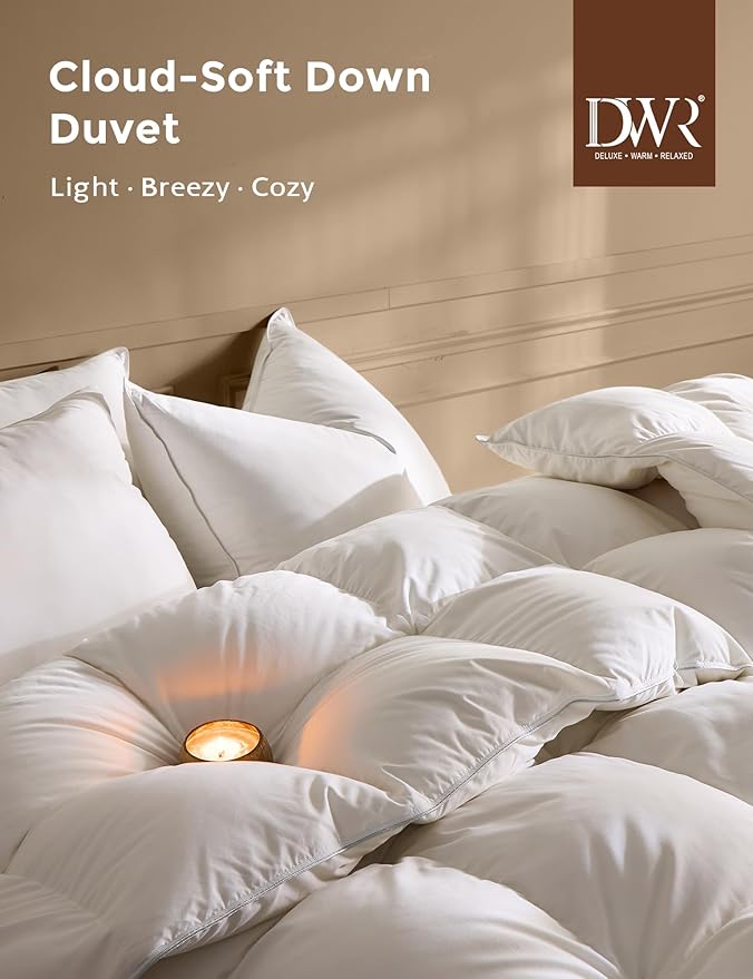 DWR Goose Feather Down Fiber Comforter King Size, Fluffy White Duvet Insert, Buttery-Soft and Breathable, Marshmallow-Like Loft, All Season Hotel Luxury Bedding, 8 Corner Tabs, 106" x 90"