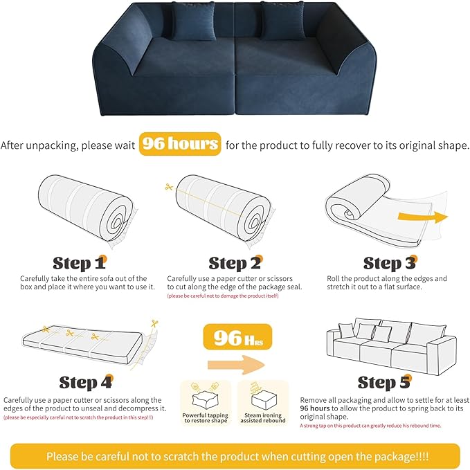 KEIKI 98.43'' Sofa Bed with Rectangle Pillow & Cushions, 2-Seater Convertible Chair, Folding Memory Foam Floor Couch & Sleeping Mattress, Modern Fabric Sleeper Sofa for Bedroom & Living Room, Blue