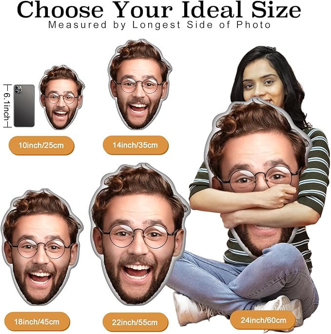 Custom Funny Pillow for Men, Personalized Pet Face Pillow, Customized White Elephant Gifts for Boyfriend Girlfriend, Funny Gag Gifts with Picture for Women
