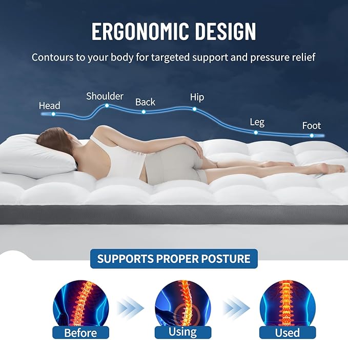 4 Inch Mattress Topper Queen Size - 2000 GSM Pillow Top Memory Foam Mattress Topper Extra Thick Support for Back Pain Relief,Breathable Cover with 6"-18" Deep Pocket (Queen,60"x80")