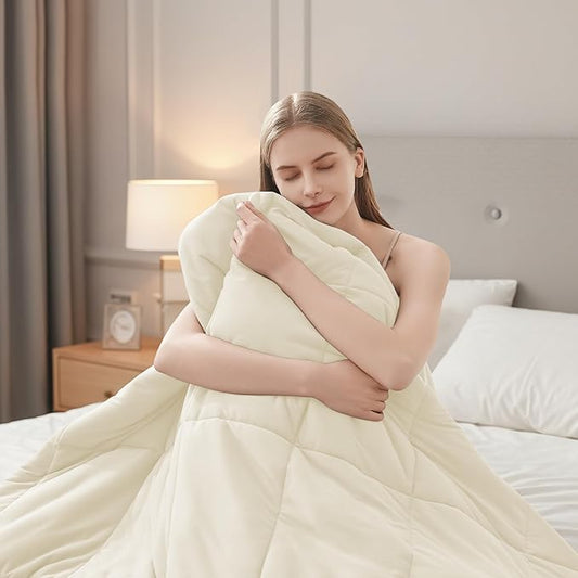 HYLEORY Cooling Comforter Twin Size - Summer Cooling Blanket for Hot Sleepers/Night Sweats, Double-Sided Cold Touch Silky Ice Comforters, Breathable Lightweight Beddings, Cool Cream, 68"x90"